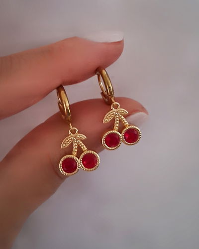 Argollas 8mm Cereza Cubik Ac. Dorado 