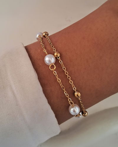 Pulsera Doble Pearl Bou 18-3cm Ac. Dorado 