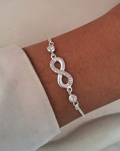 Pulsera Infinito Cristal 18-3cm Ac. Blanco 