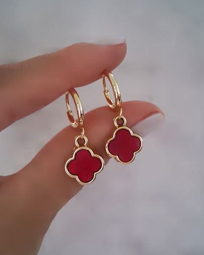 Argollas Click 1,2cm Flor Roja Ac. Dorado 