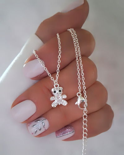 Collar Osito Corazón Cubik  Ac. Blanco 