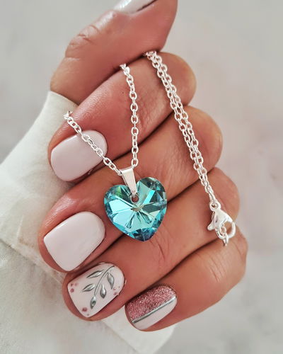 Collar Herz Turquesa 45cm Ac. Blanco 