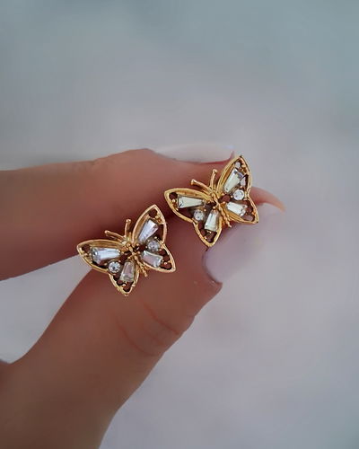 Aros Mariposa Gema Ac. Dorado 