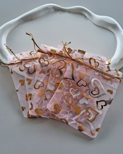 Pack x5 Bolsitas de Organza Rosa Corazón 