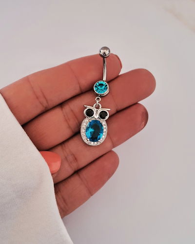 Aro Piercing Ombligo Búho Turquesa Ac. Quirúrgico