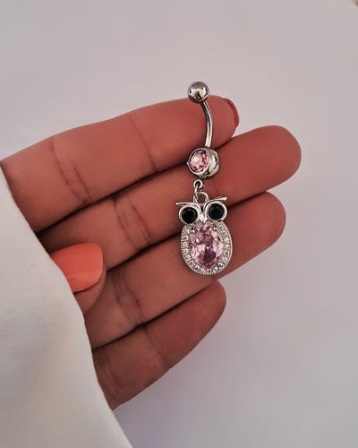 Aro Piercing Ombligo Búho Rosa Ac. Quirúrgico