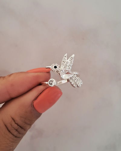 Anillo Colibrí Cristal Regulable Ac. Blanco 