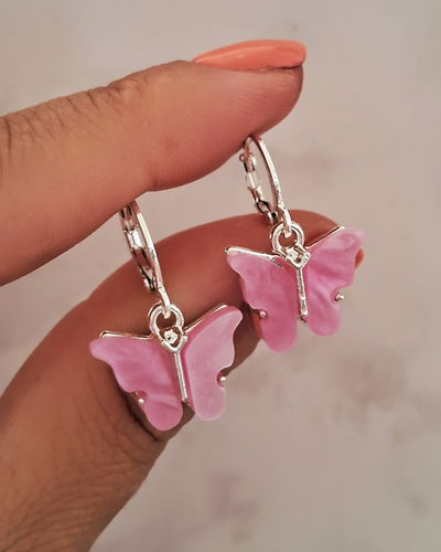Argollas Mariposa Nacar Fucsia Ac. Blanco 