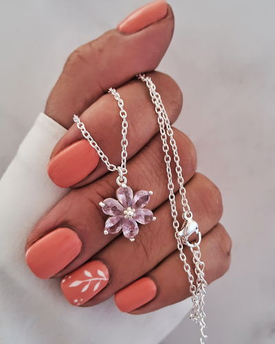 Collar Flower Rosa 45-5cm Ac. Blanco 