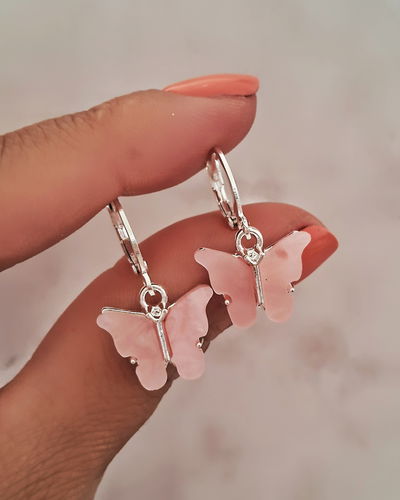 Argollas Mariposa Nacar Rosa Ac. Blanco 