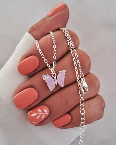 Collar Mariposa Nácar Lila 45-5cm Ac. Blanco 