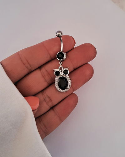 Aro Piercing Ombligo Búho Negro Ac. Quirúrgico 