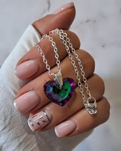Collar Herz Verde Violeta 45cm Ac. Blanco 