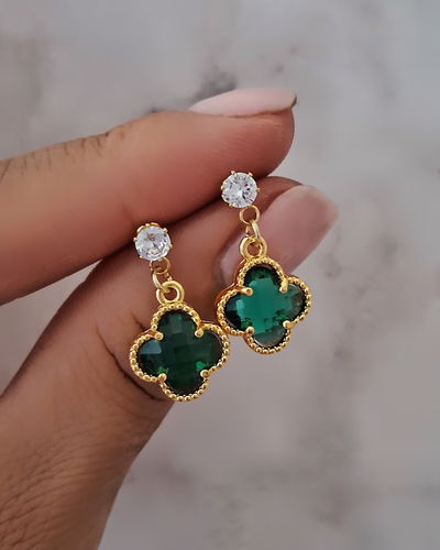 Aros Diamond Clovers Verde Ac. Dorado 