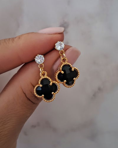 Aros Diamond Clovers Negro Ac. Dorado 