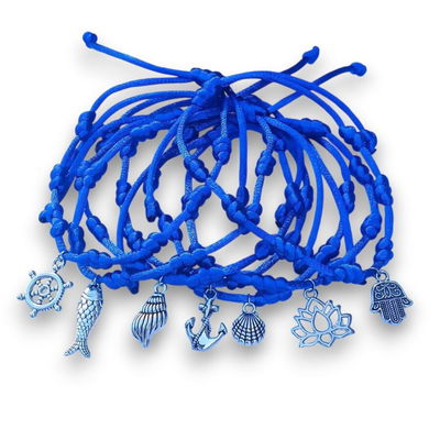 Pulsera 7 Nudos Azul con Dije