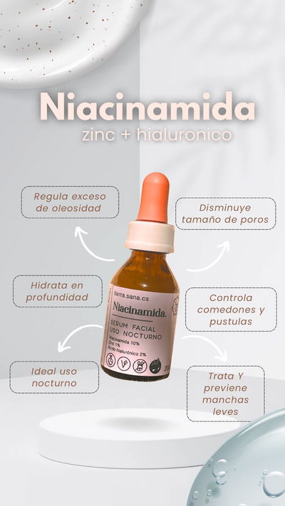 Serum facial Niacinamida, Zinc, Hialuronico 