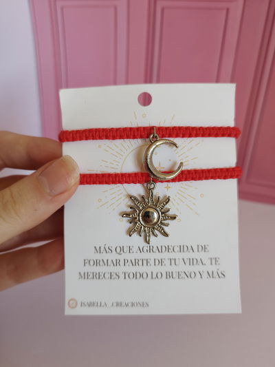 Pulseras para compartir Sol y Luna rojo