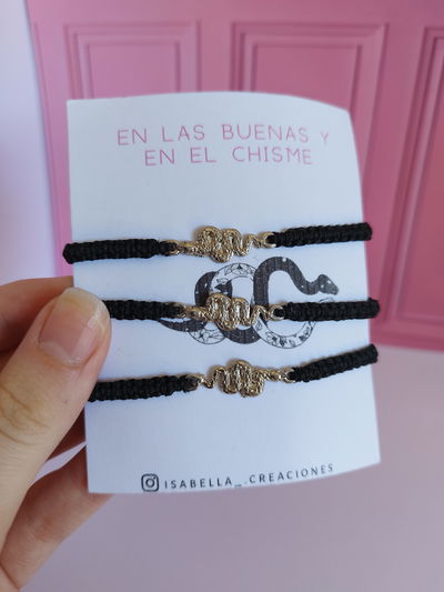 Pulseras para compartir x3 vivoras doble agarre negro