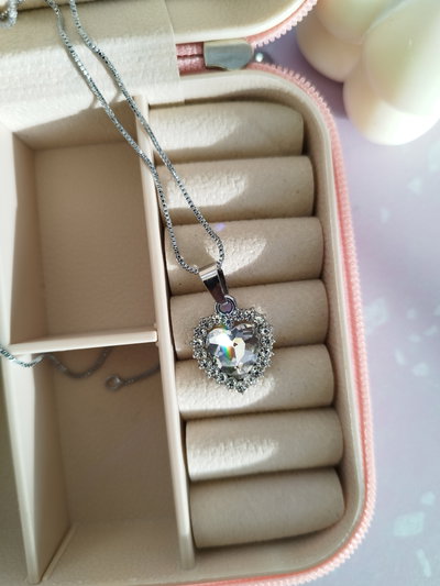 Collar corazon gema plateado