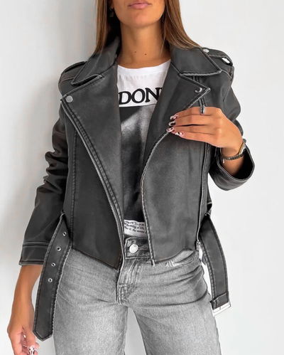 CAMPERA VINTAGE ECO CUERO CON CINTO