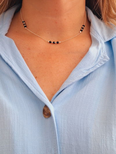 Choker de plata y cristal negro