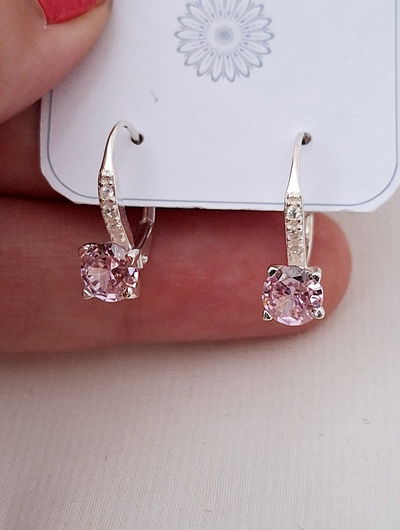 Aros Zircón engarzado  rosa 