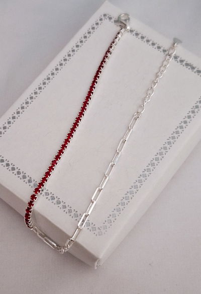 Pulsera de plata importada cubic Rojo