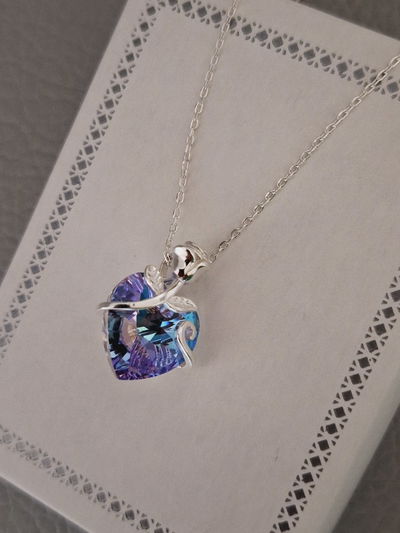 Cadena de plata y Cristal engazado en pimpollo de plata 