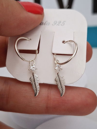 Aros de plata Pluma