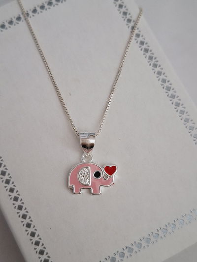 Cadena y dije Elefante Rosa