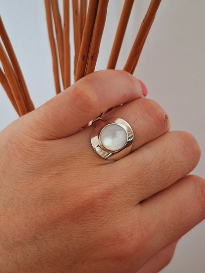 Anillo de plata 950 con Nácar blanco