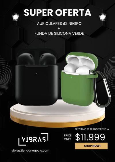 Auricular Bluetooth i12 Negro + Funda Silicona Verde