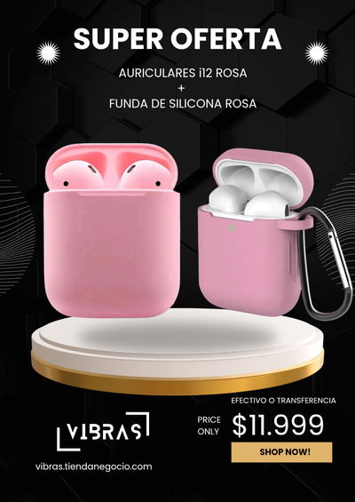 Auricular Bluetooth i12 Rosa + Funda de Silicona