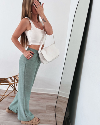 Pantalon palazo rayado de lino