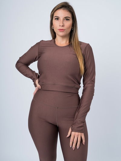 Reme crop manga larga de morley chocolate