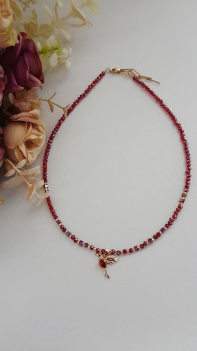 Collar Colibrí cubic rojo