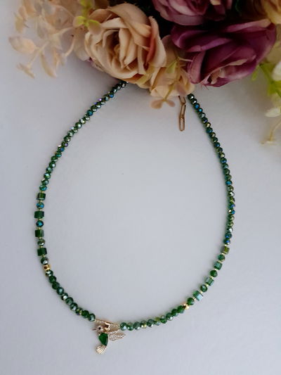 Collar Colibrí cubic verde dorado