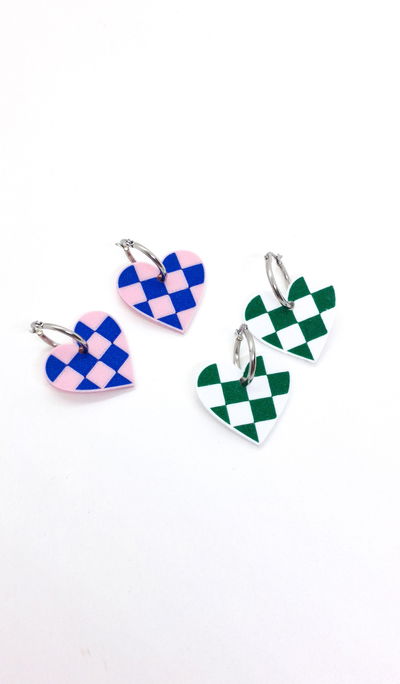 Aros Corazón Cuadriculado 