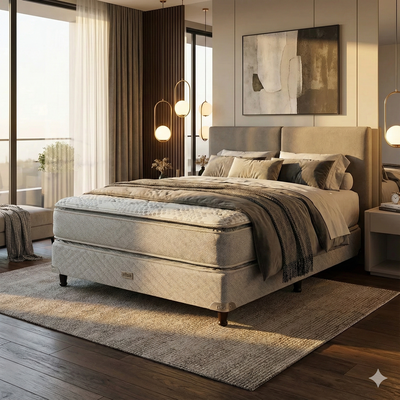 SOMMIER Y COLCHON PIERO MONTREAUX DOBLE PILLOW TOP 190x140 + 2 Almohadas de regalo