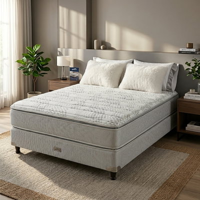 SOMMIER Y COLCHON PIERO MONTREAUX DOBLE PILLOW TOP 190x140 + 2 Almohadas de regalo