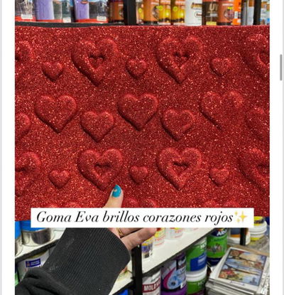 GOMA EVA BRILLOS 3D corazones rojos