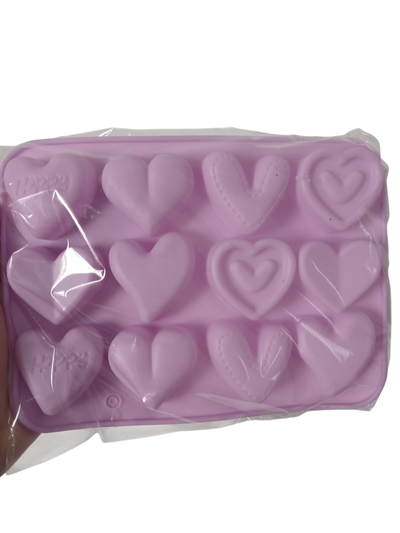 Molde silicona corazones para bombones jabones color rosa