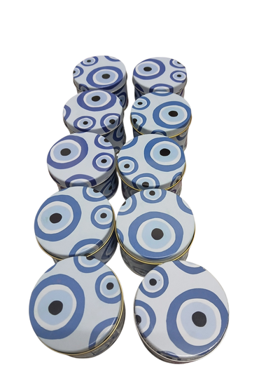 Pack 10 latas envases ojos turcos para velas deco malas vibes