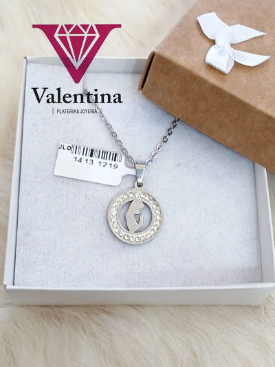 Dije Acero Virgen Niña Borde Strass 18mm