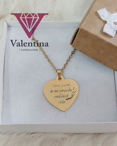 Dije Acero Quirúrgico Dorado Corazón + Cadena + Grabado
