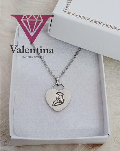 Dije Acero Quirúrgico Corazón Tiffany + Cadena + Grabado