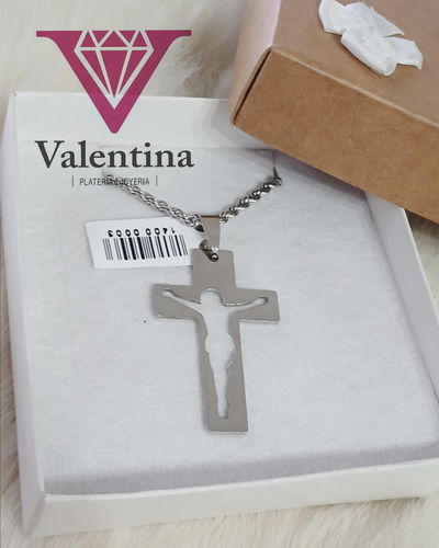 DIJE ACERO QUIRURGICO CRUZ CRISTO CALADO 40MM