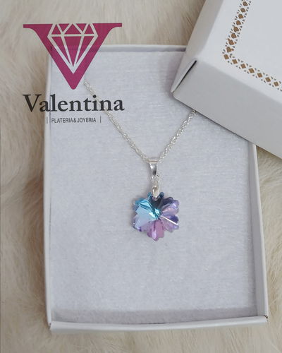 Juego Plata 925 Cadena + Dije Swarovski Copo Nieve 13mm