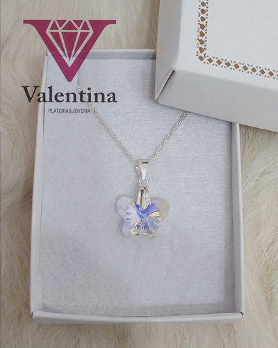 Juego Plata 925 Cadena + Dije Swarovski Mariposamm